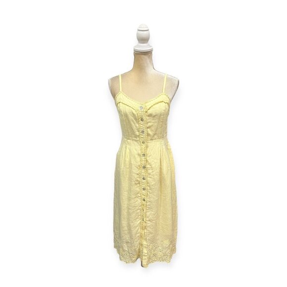 Aritzia Wilfred La Boheme Yellow Eyelet Midi Dress Size 4 Button Front - Picture 1 of 8